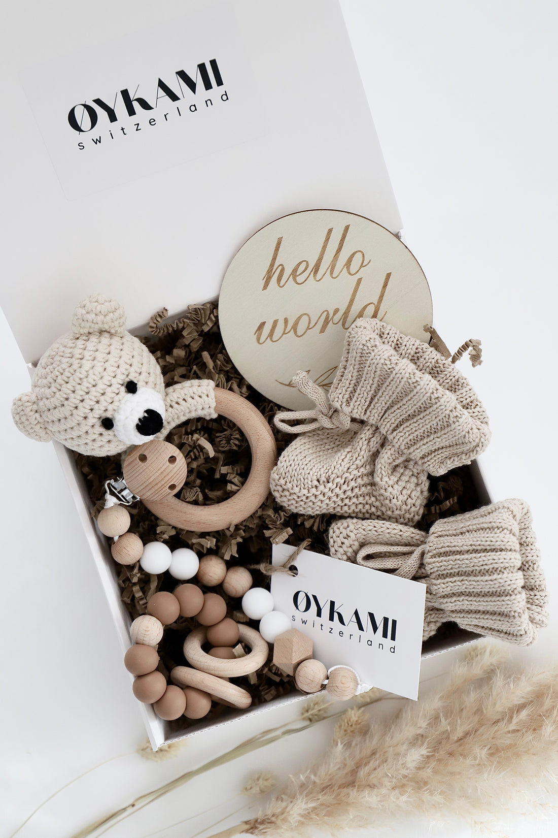 OYKAMI Geschenkbox Phoenix – Holz, mit Beissring und Schnullerkette – ab 0 M.