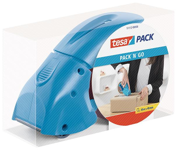 TESA Verpackungsbandabroller – für Verpackungsband bis 50 mm × 50 m, Blau