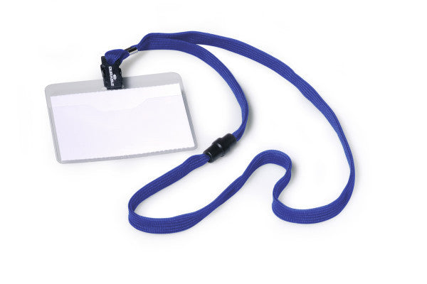 Durable Namensschild – 90×60 mm – Textilband, blau, transparent, quer – Pack à 10