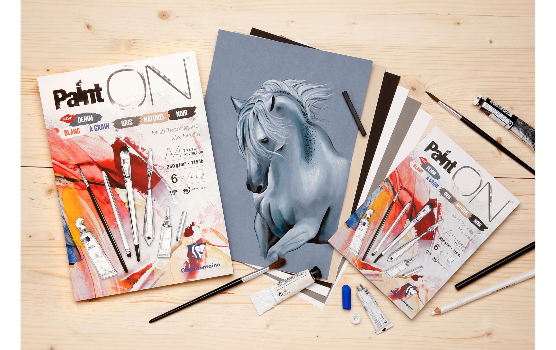 Clairefontaine PaintON Mixed Media Block – A4 – 250 g/m² – 24 Blatt, Mehrfarbig, für Acryl, Marker & Graphit