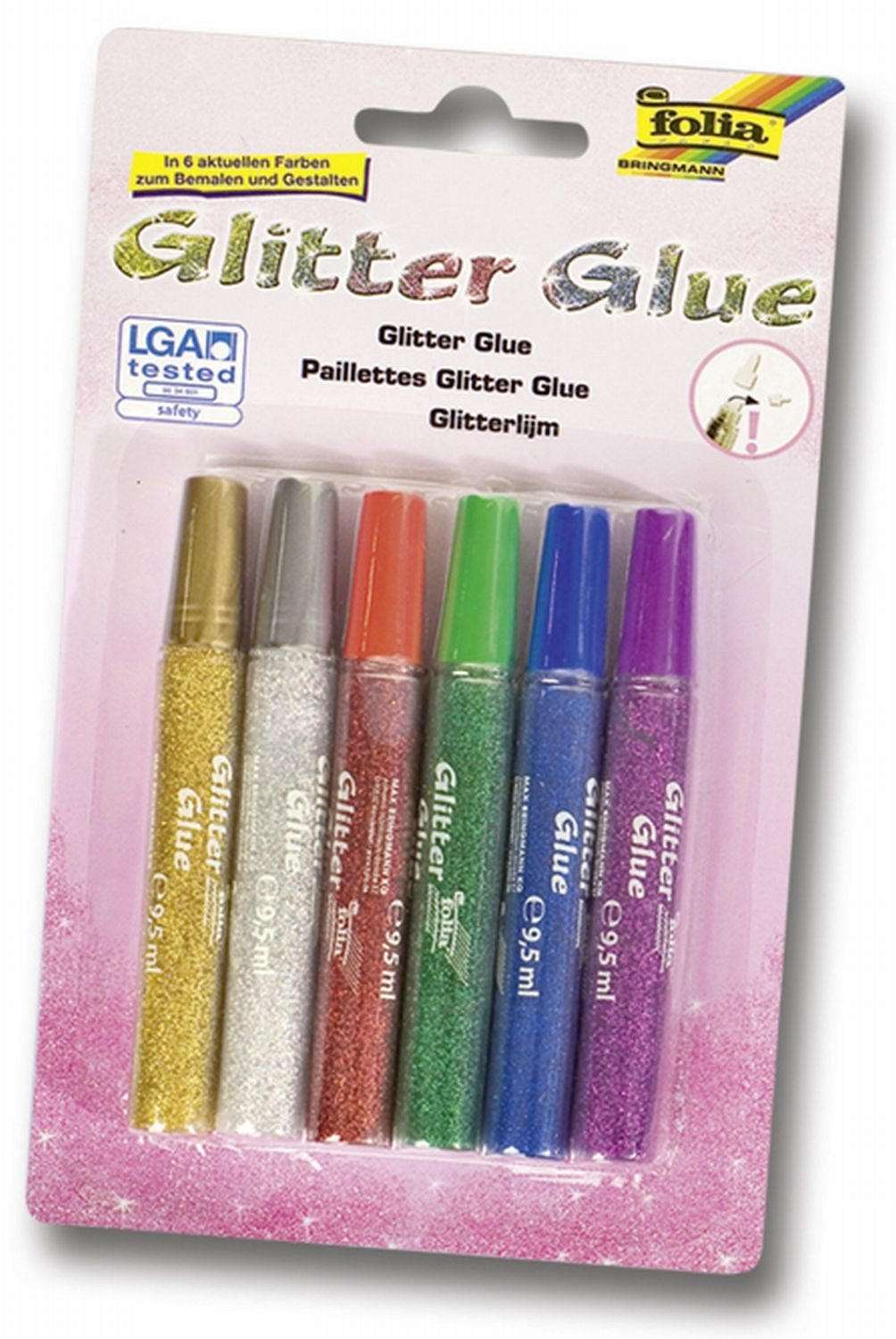 Folia Glitzerkleber – sortiert, 6 × 9,5 ml