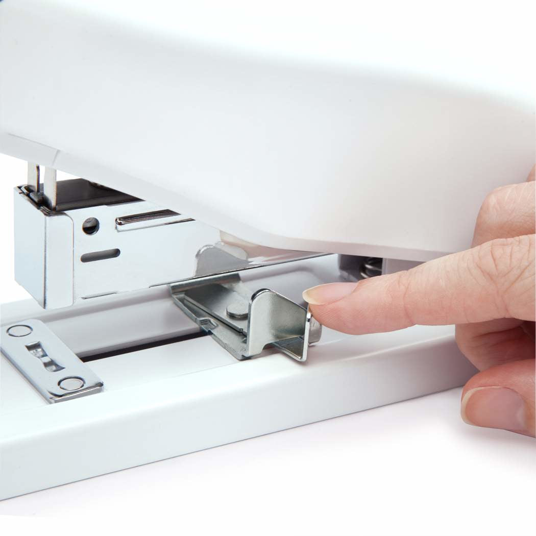 Rapesco ECO HD-100 Blockheftgerät – 100 Blatt, Flat Clinch, für 24/6, 24/8, 923/6-13, Ausladung 55 mm, weiss