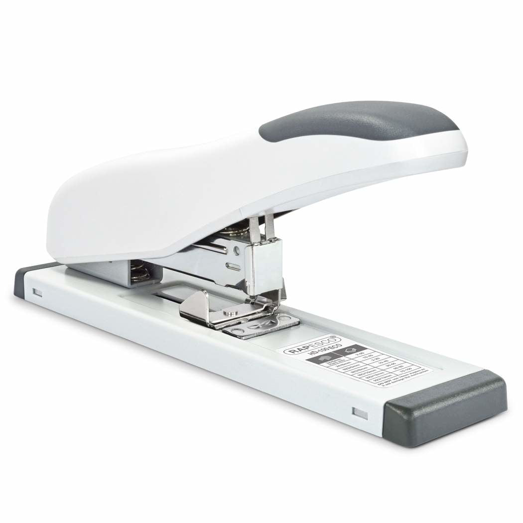 Rapesco ECO HD-100 Blockheftgerät – 100 Blatt, Flat Clinch, für 24/6, 24/8, 923/6-13, Ausladung 55 mm, weiss