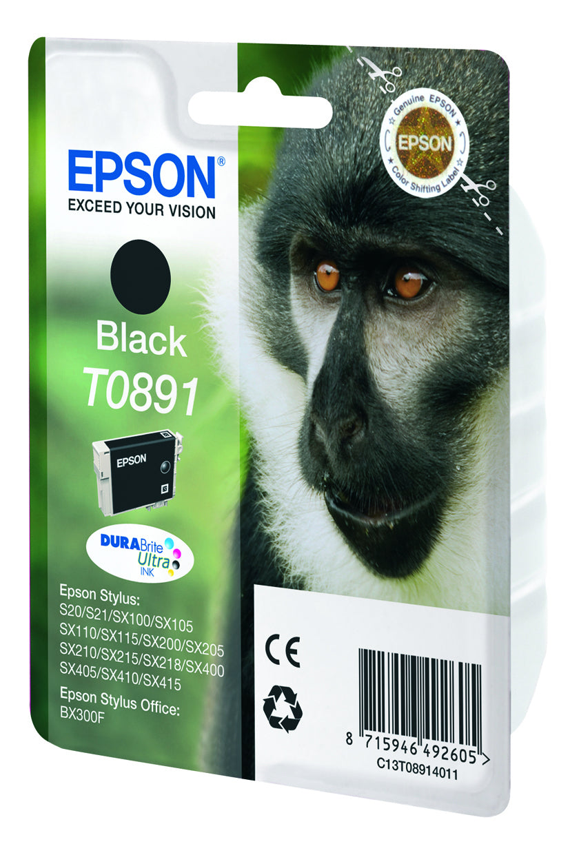 Epson T0891 Schwarz Tintenpatrone (Original) – für Epson Stylus SX415/SX410/SX405 … – C13T08914021