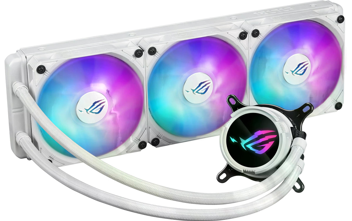 ASUS ROG STRIX LC III 360 ARGB WH – Flüssigkeitskühler – 360 mm Radiator, 3×120 mm Lüfter, LCD, Weiss