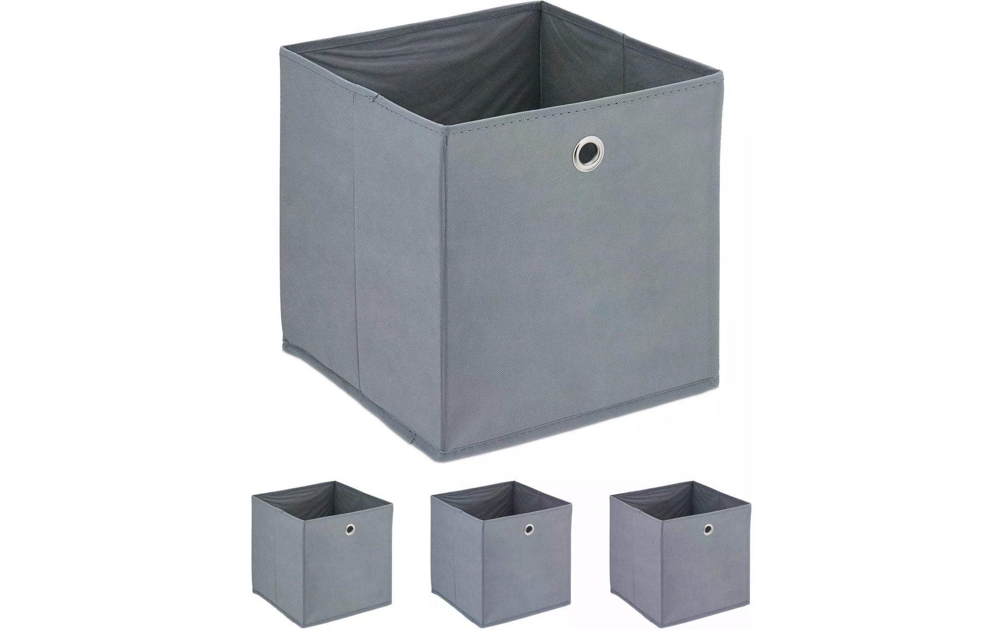 Relaxdays Aufbewahrungsbox – Karton, Vlies, Eisen – Grau – 300 × 300 × 300 mm – 4-teiliges Set