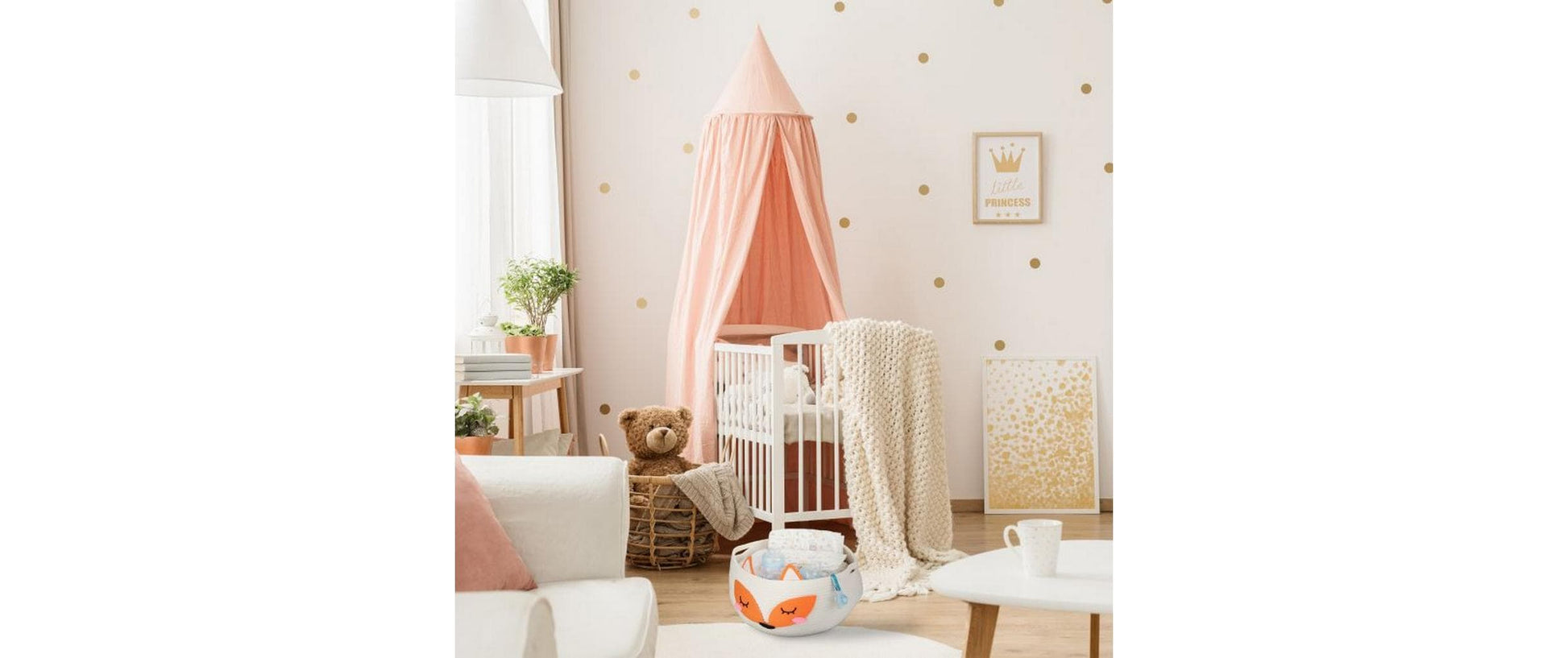 Relaxdays Aufbewahrungskorb – Baumwolle – Weiss/Orange – Ø 350 × 260 mm