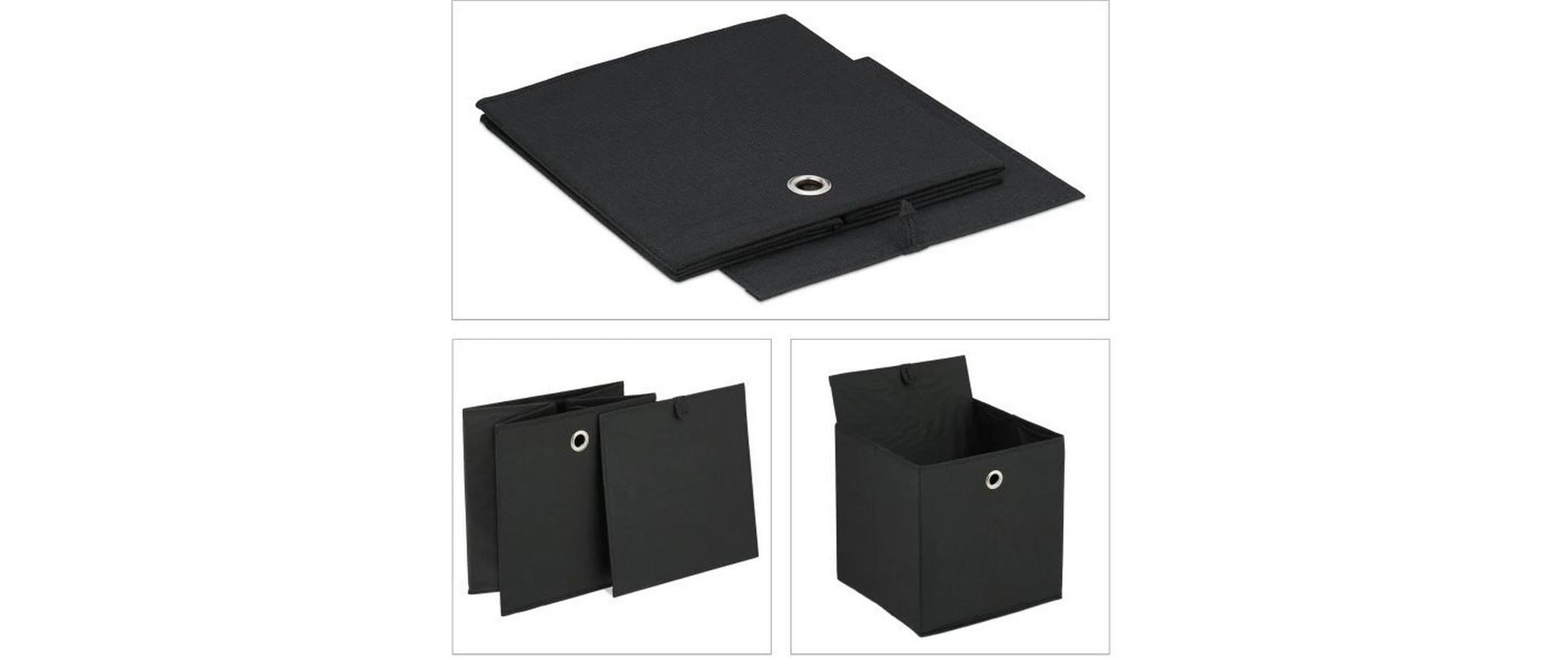 Relaxdays Aufbewahrungsbox – Pappe, Vlies, Eisen – Schwarz – 300 × 300 × 300 mm – 4er Set