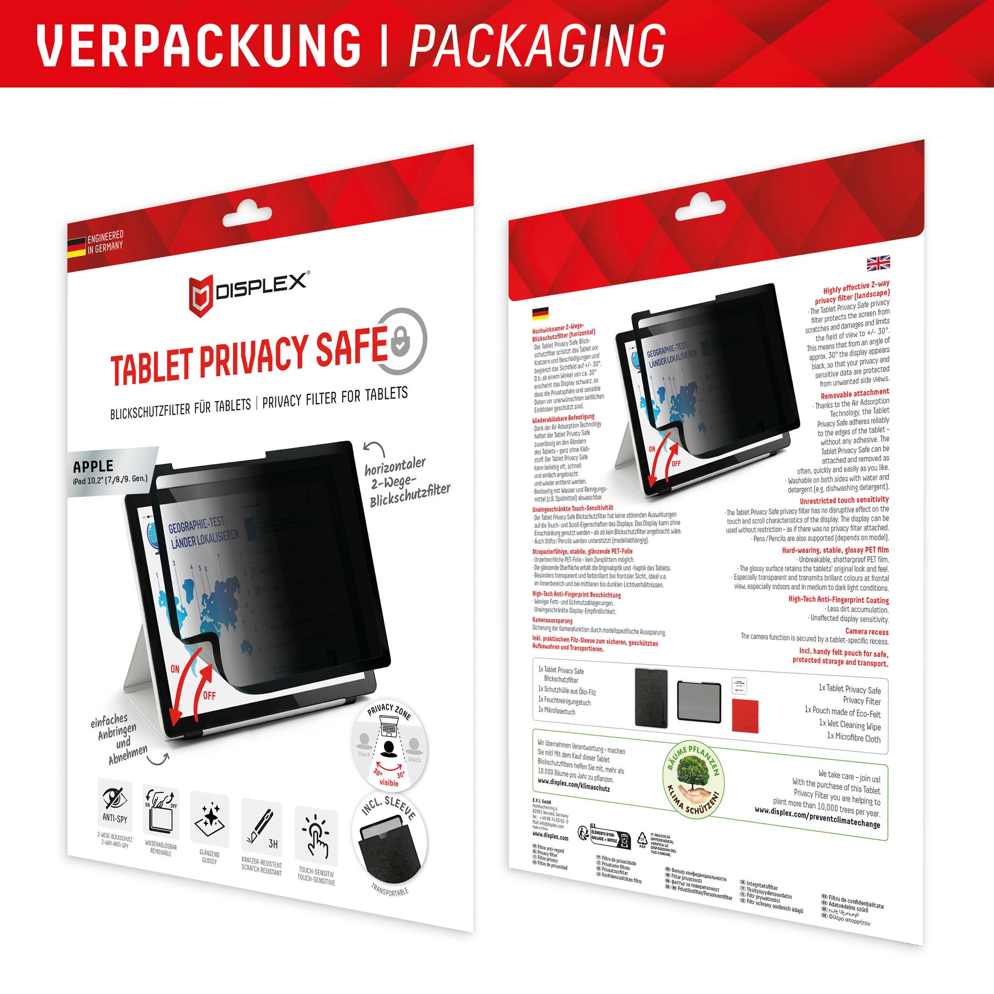 Displex Blickschutzfilter 3H, Anti-Fingerprint – für iPad 10,2" (7.–9. Gen.)