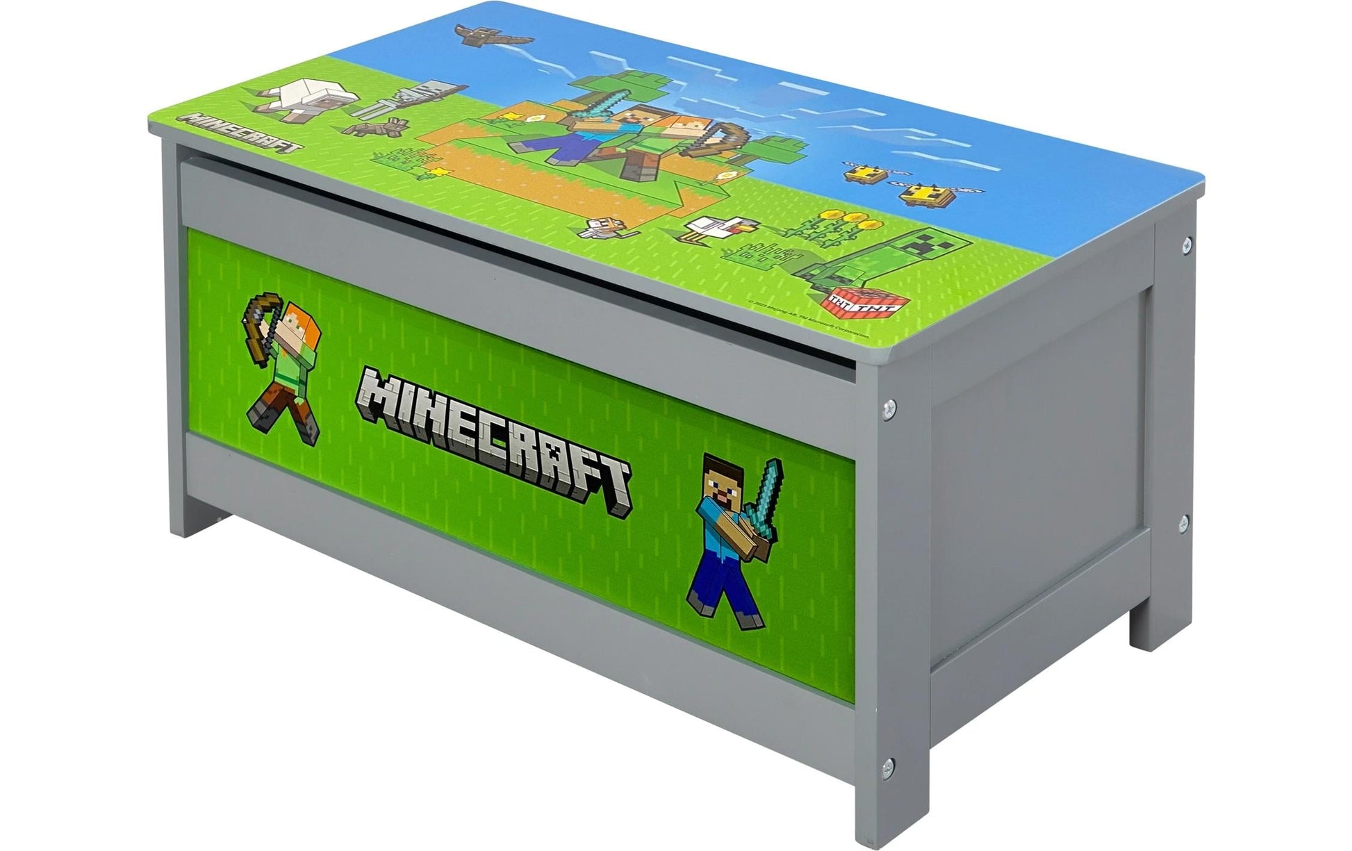 Phoenix Minecraft Truhe/Sitzbank – Holz (MDF) – Grau – 600 × 320 × 300 mm
