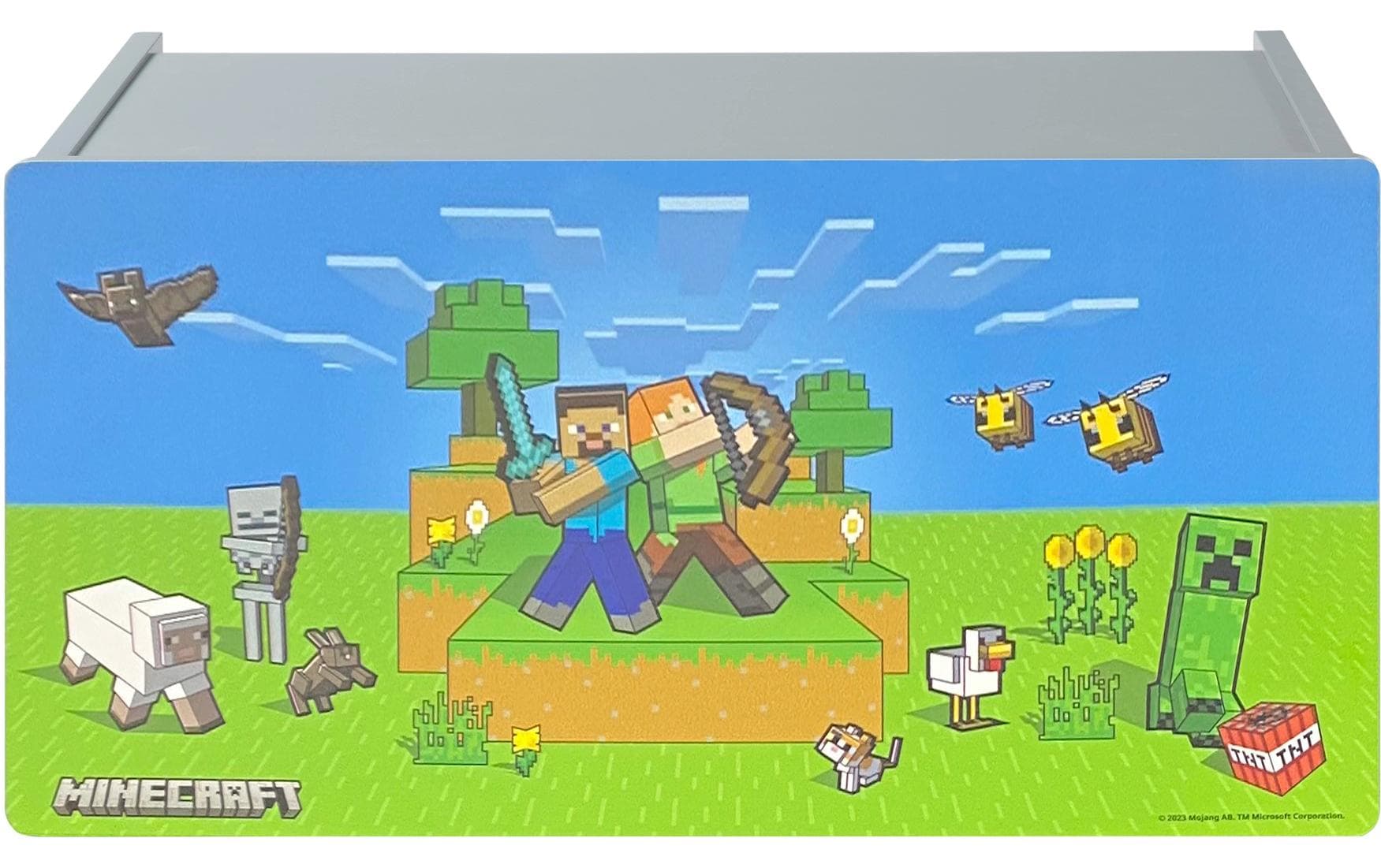Phoenix Minecraft Truhe/Sitzbank – Holz (MDF) – Grau – 600 × 320 × 300 mm