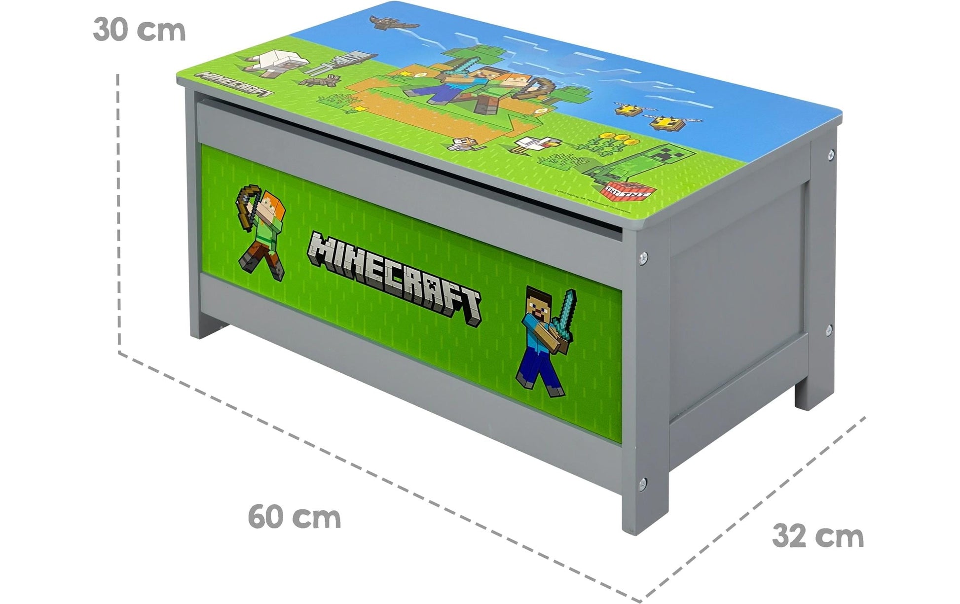 Phoenix Minecraft Truhe/Sitzbank – Holz (MDF) – Grau – 600 × 320 × 300 mm