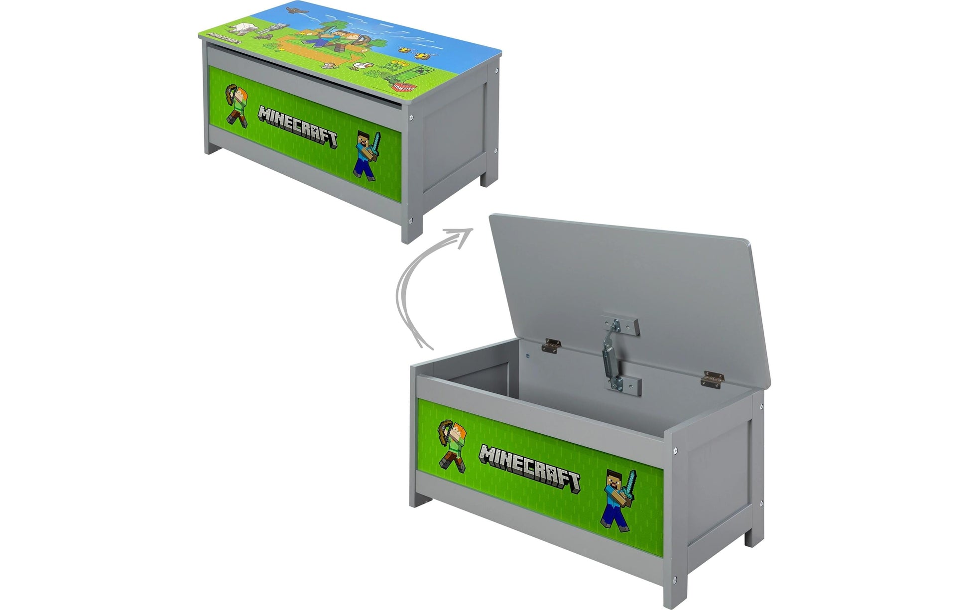 Phoenix Minecraft Truhe/Sitzbank – Holz (MDF) – Grau – 600 × 320 × 300 mm