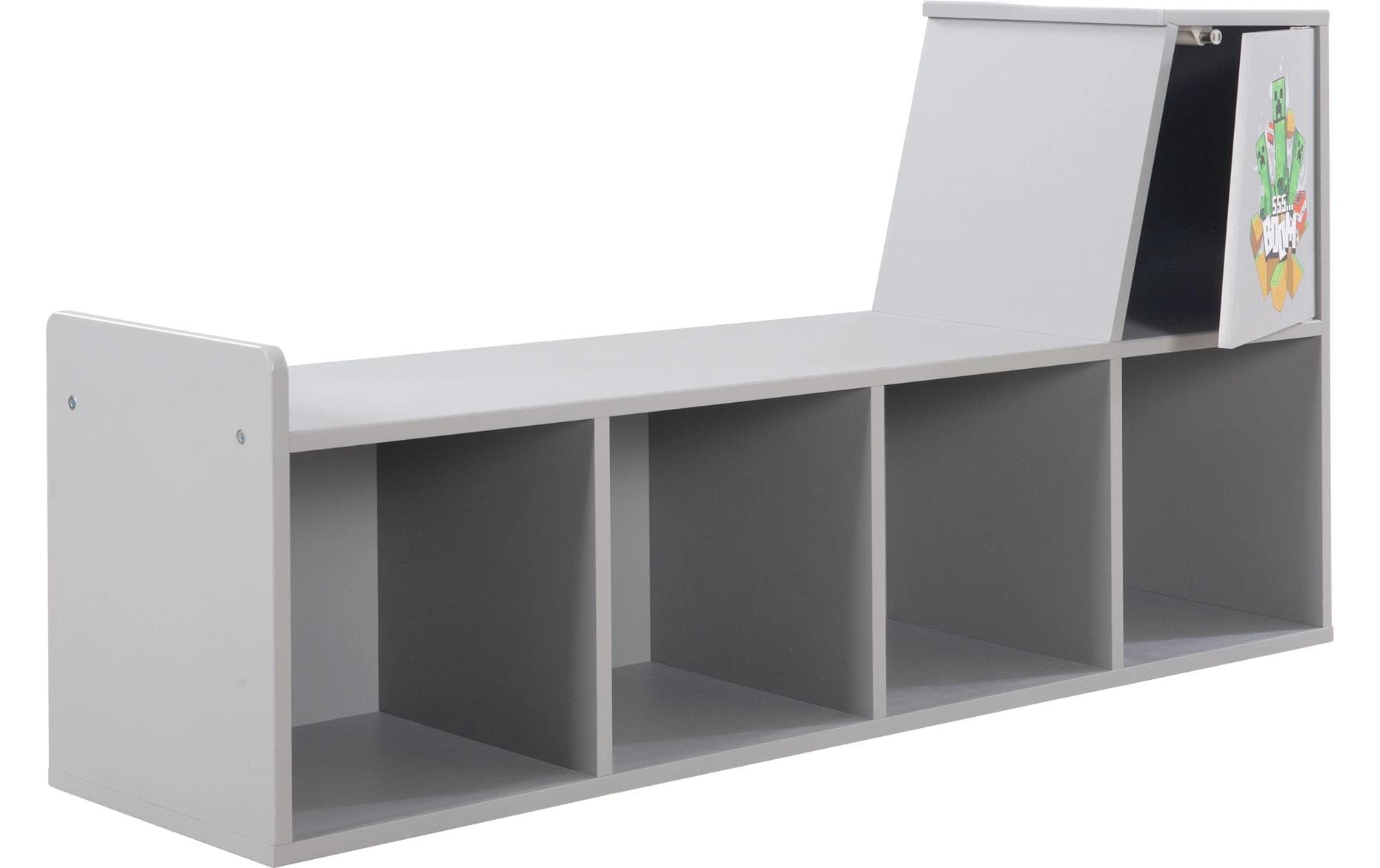 Phoenix Minecraft Sitzbank/Leseregal – 4 Böden – 119 × 30 × 60 cm – Grau/Mehrfarbig