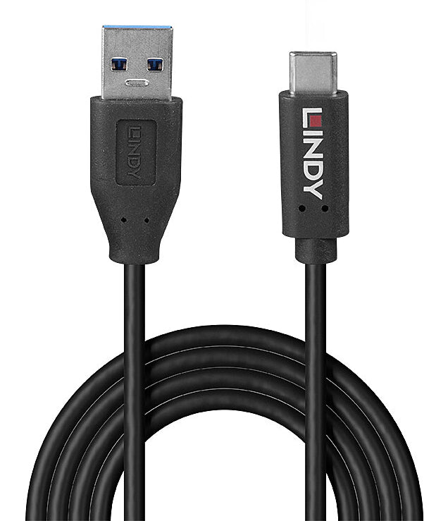 Lindy USB-A auf USB-C Kabel – USB 3.2 Gen 2 (10 Gbit/s) – 1 m – TPE-Mantel – Schwarz