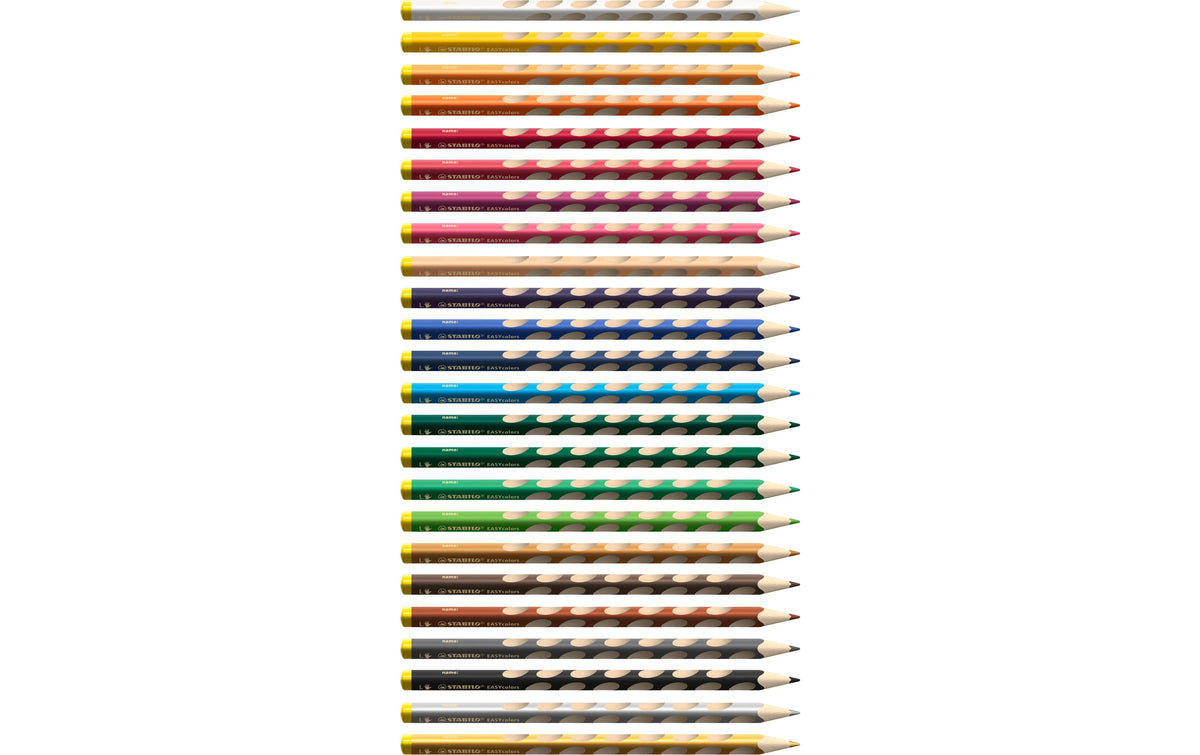 STABILO EASYcolors L Farbstifte – 24 Farben, für Linkshänder, Dreikantform, Etui, mit Spitzer