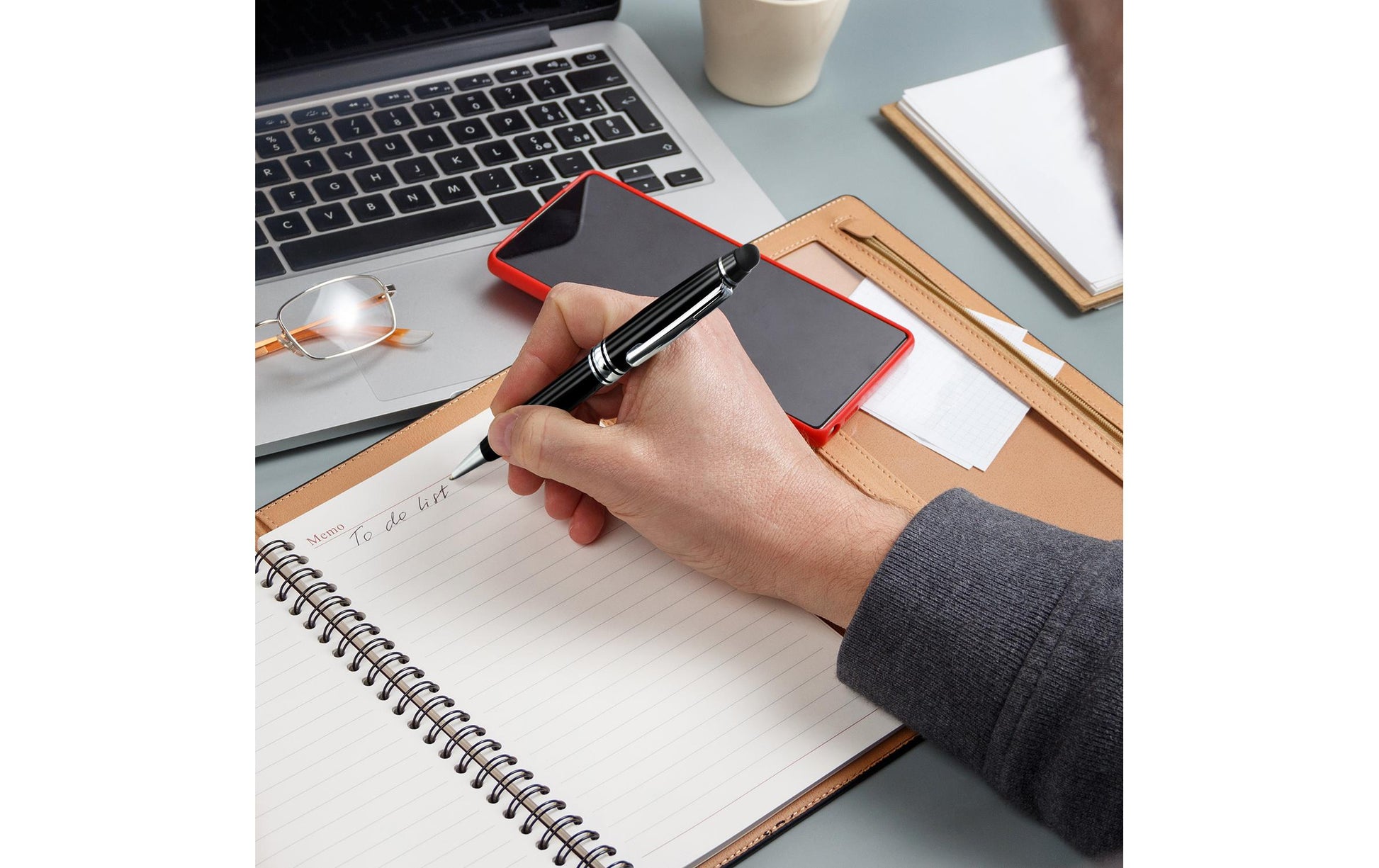 4smarts Eingabestift für Smartphone und Tablet – 2-in-1, mit Clip – Silber
