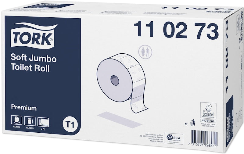 Tork Toilettenpapier Jumbo – 2-lagig, Blattgrösse 97 × 200 mm, 1800 Blatt/Rolle – für Tork T1 – 6 Rollen