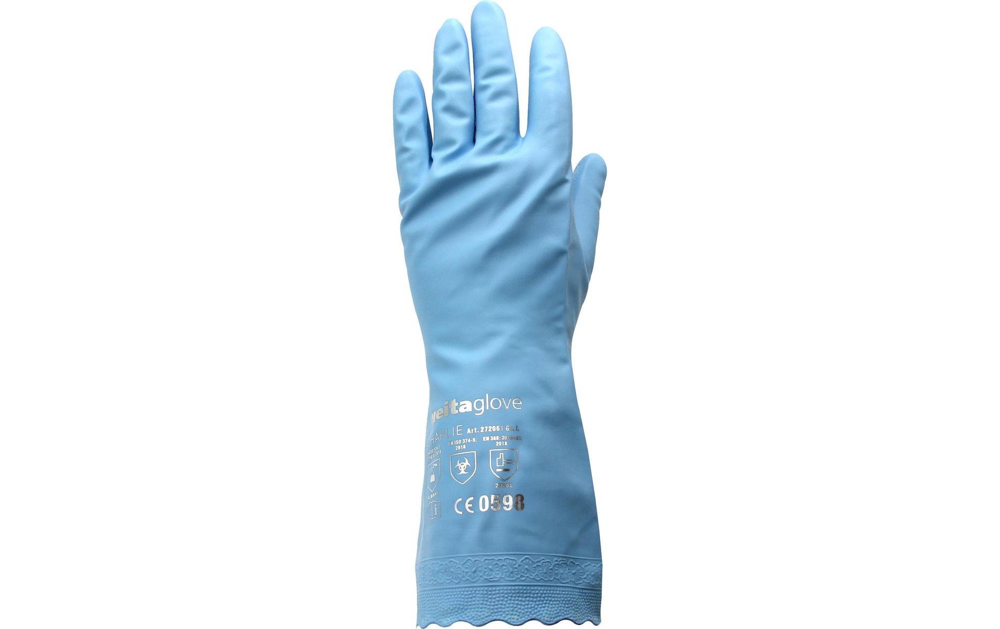 Weita Arbeitshandschuhe – L, 1 Paar – PVC (Vinyl), Blau, Manschettenlänge 30,5 cm, chemikalienbeständig