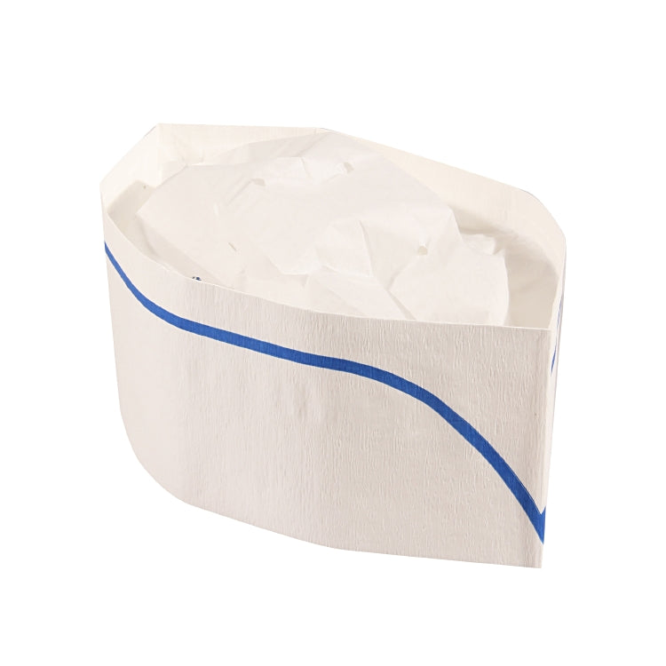 Weitawear Schiffchenmützen Earl – Einheitsgrösse, 100 Stück (Dispenser) – Krepp-Papier, Weiss/Blau