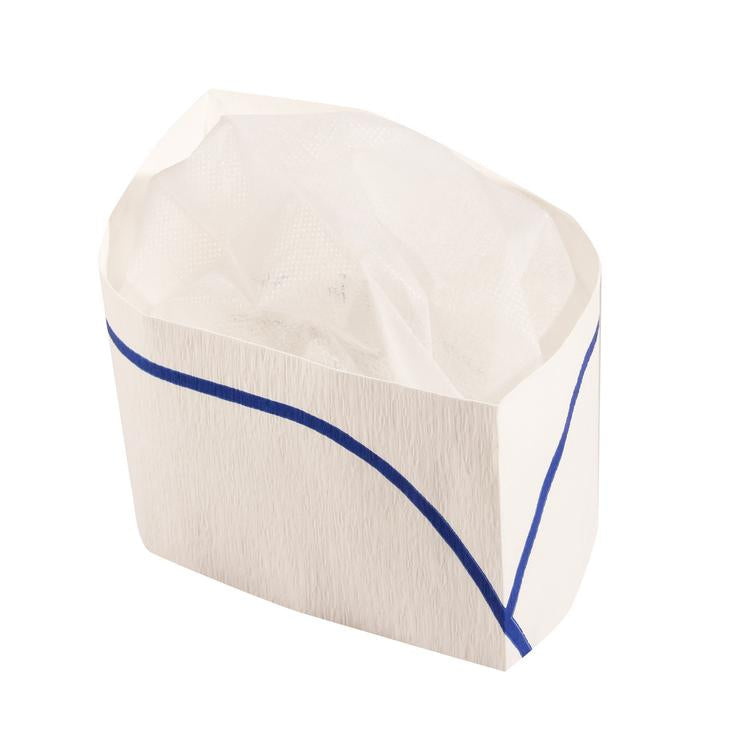 Weitawear Einweg-Papier-Schiffchenmütze – Spender, 100 Stück – Weiss/Blau, Krepp-Papier