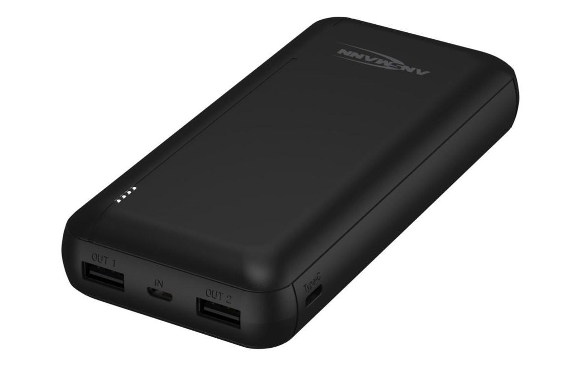 Ansmann Powerbank 20000 mAh, PD 20 W, 2× USB-A, für Smartphones, Tablets, Schwarz