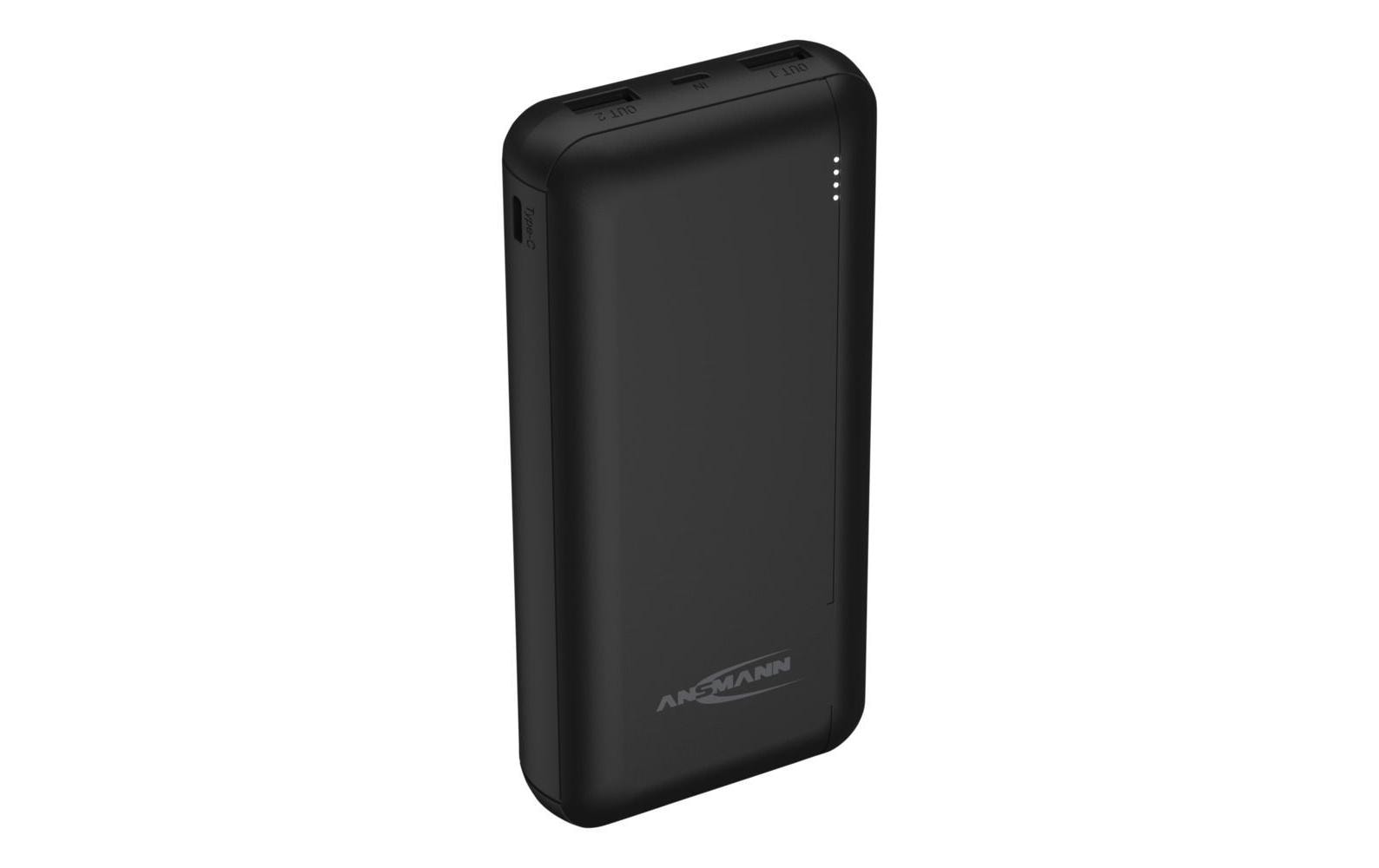 Ansmann Powerbank 20000 mAh, PD 20 W, 2× USB-A, für Smartphones, Tablets, Schwarz