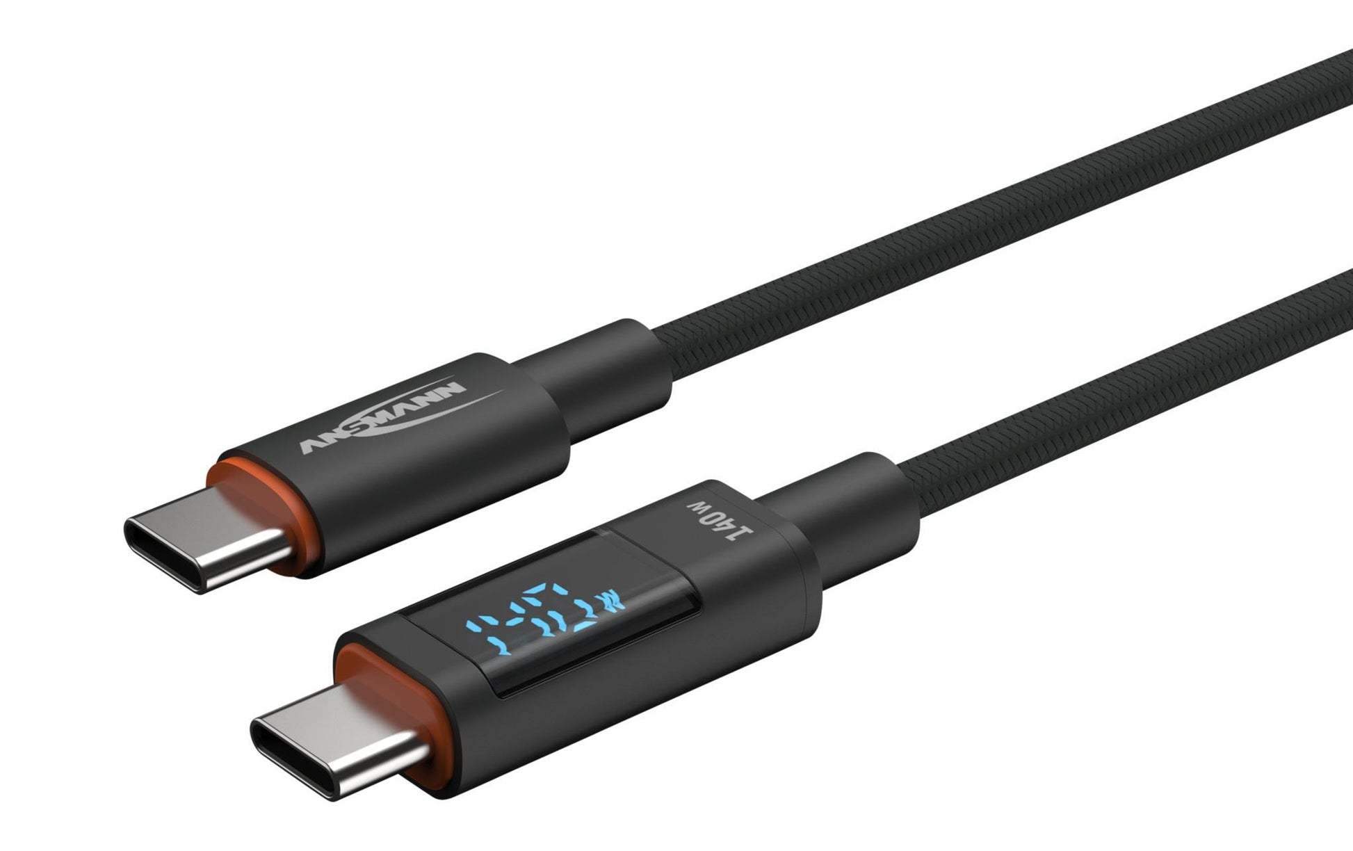 Ansmann USB-C auf USB-C Kabel – USB 2.0 (480 Mbit/s) – 2 m – PD 140 W – LED-Display – Anthrazit