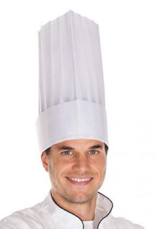 Kochmütze – 25 cm, Beutel à 10 Stück – Weiss, geprägtes Papier, saugstarkes Schweissband, grössenverstellbar