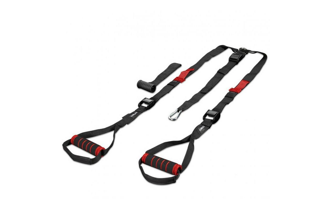 Gymstick Schlingentrainer 62066 – 213 cm×3,5 cm, Nylon/Polypropylen/Stahl, Schwarz/Rot, Belastbarkeit 130 kg