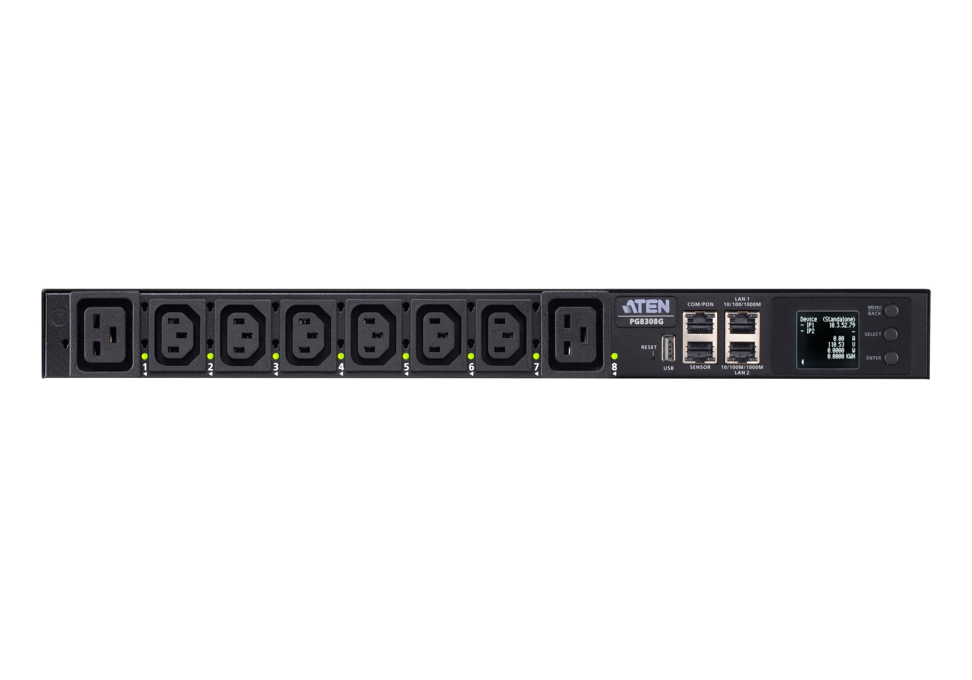 ATEN PG8308G – Rack-PDU gemessen, geschaltet, 6× IEC C13 + 2× IEC C19, 32 A, Stecker IEC 60309, 1U