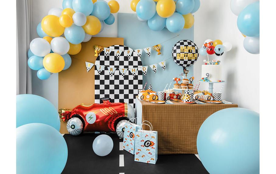 PartyDeco Folienballon Zielflagge Happy Birthday – mehrfarbig – Ø 35 cm – Folie – 1 Stk