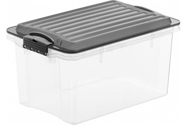 Rotho Kompakte Aufbewahrungsbox 38 l (mit Deckel) – Polypropylen (PP) – Grau/Transparent – 570 × 400 × 250 mm