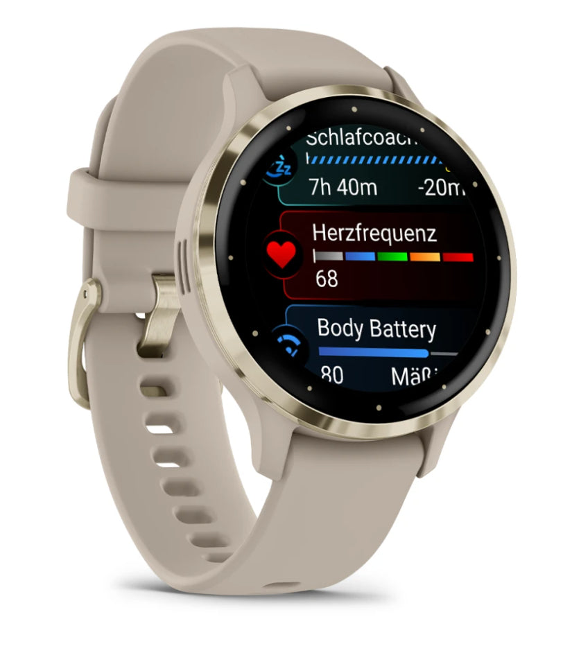 Garmin Venu 3S – Smartwatch – 41 mm, 1,2", GPS, WLAN, AMOLED, Gorilla Glass, 5 ATM, French Gray/Softgold