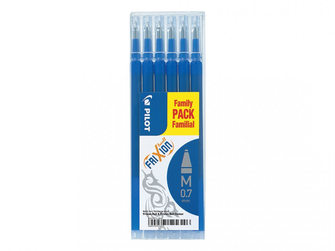 Pilot FriXion Rollerpatronen – blau, 0,7 mm, löschbar, geruchsarm, 6 Stk.