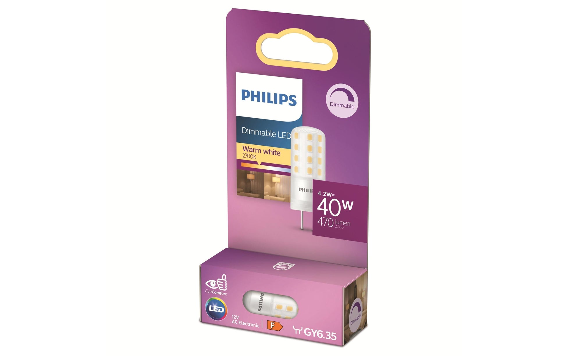 Philips by Signify Philips LED-Leuchtmittel GY6.35 Kapsel – Warmweiss 2700 K, 470 lm, 4,2 W, dimmbar – Weiss, Kunststoff