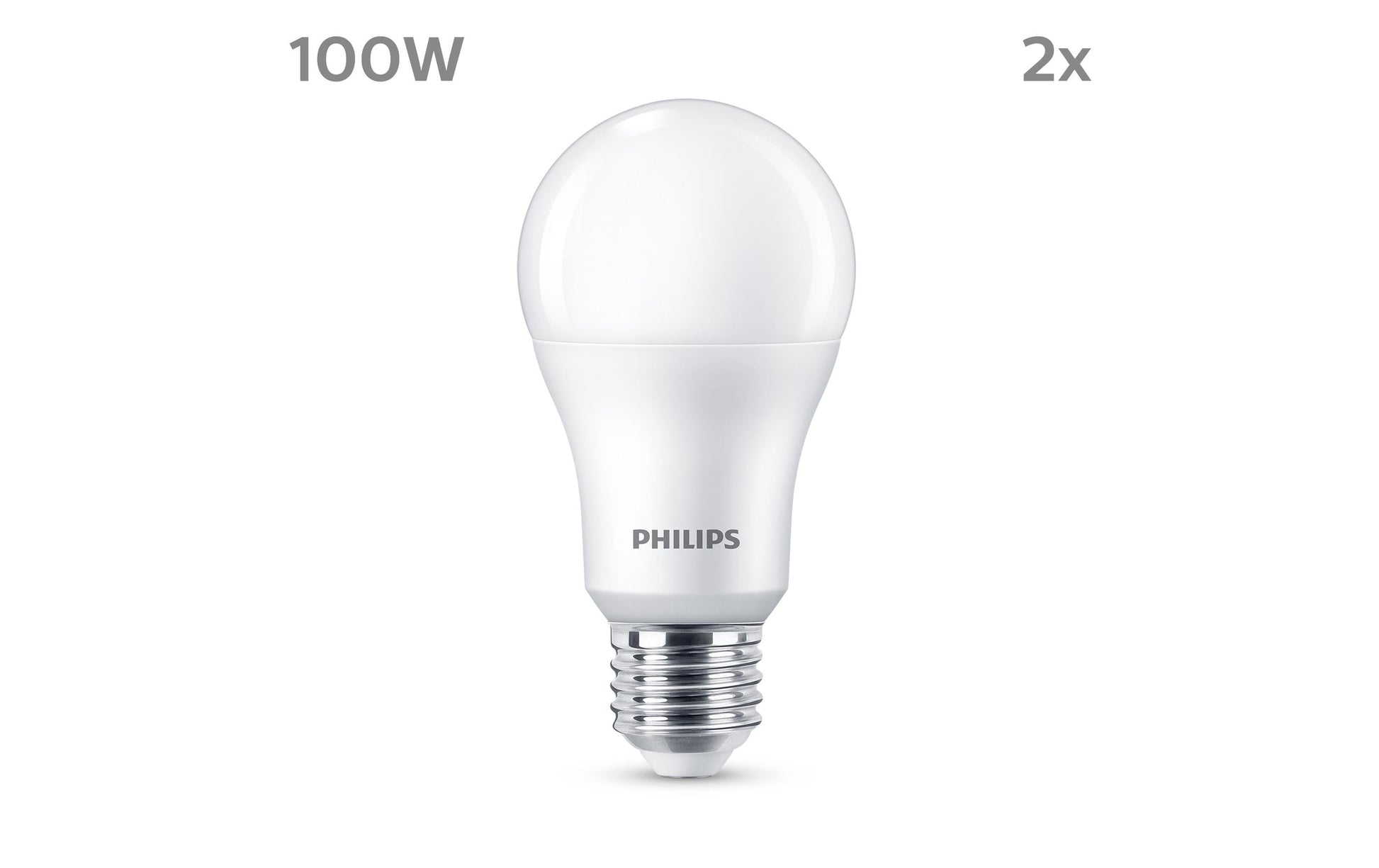 Philips by Signify Philips LED-Leuchtmittel E27 A-Form – Warmweiss 2700 K, 1521 lm, 13 W – IP20 – 2 Stk. – Weiss/Aluminium