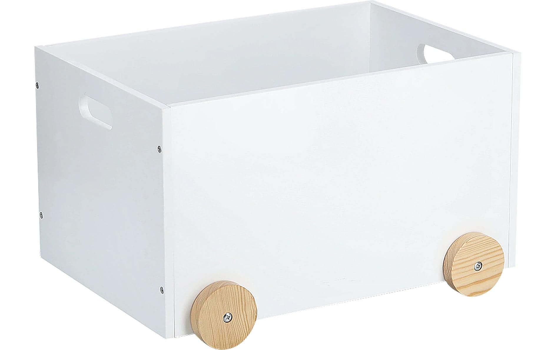 Zeller Present Truhe – Holz – weiss/natur – 350 × 300 × 500 mm – mit Griff, mit Rollen