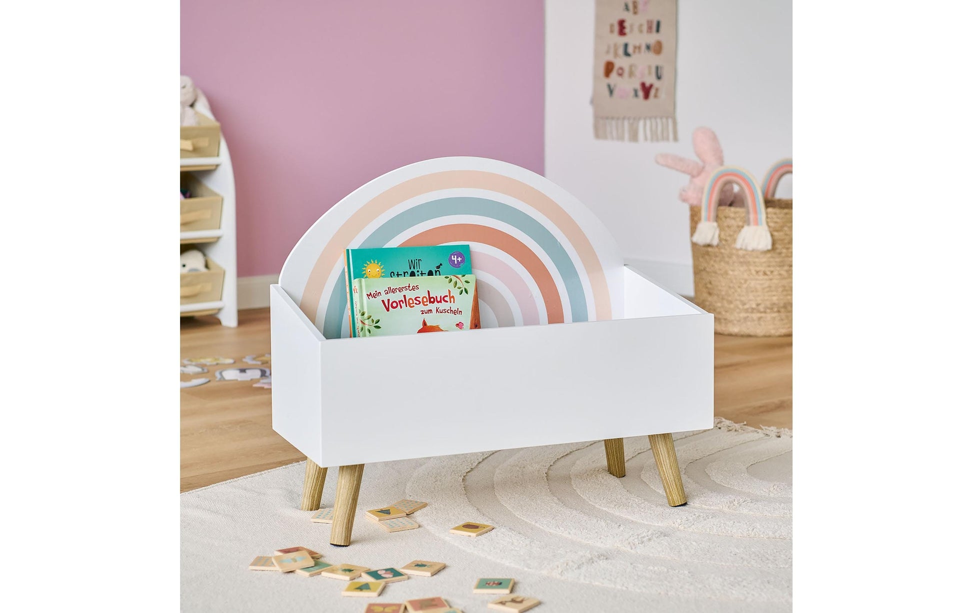 Zeller Present 13538 Rainbow Truhe – MDF/Holz – Mehrfarbig/Weiss – 280 × 520 × 580 mm