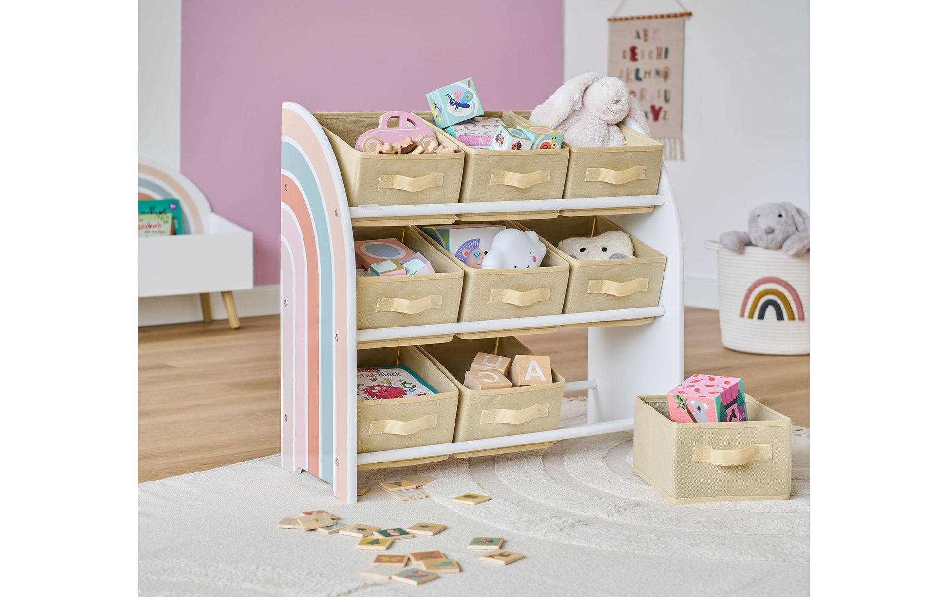 Zeller Present Kinderegal Rainbow Aufbewahrungsbox 9 Fächer – MDF – mehrfarbig – 300 × 640 × 650 mm