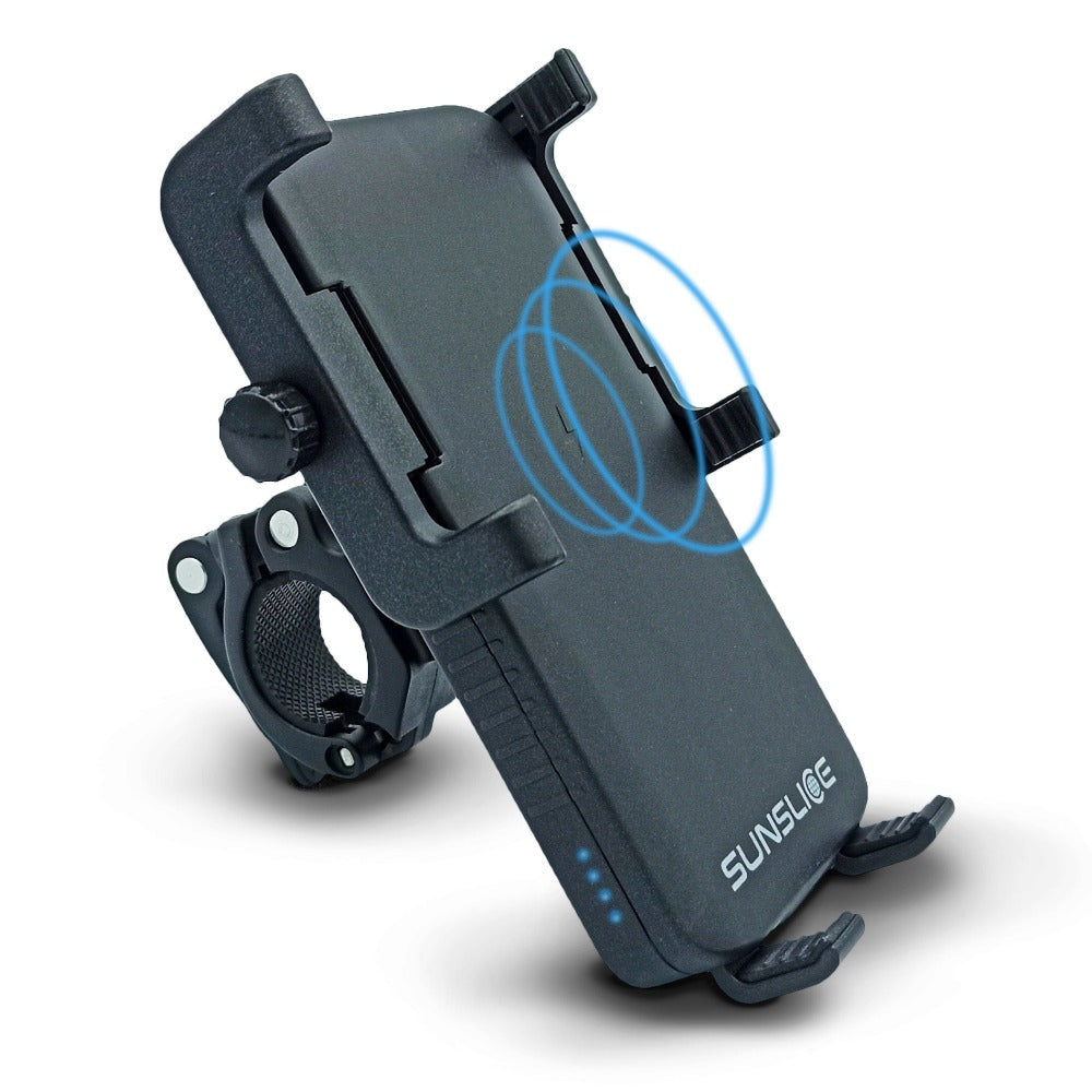 Sunslice Cyclotron – Fahrrad-/Motorrad-Halterung – Kabelloses Laden – Lenker-Klemmhalterung, für Smartphones