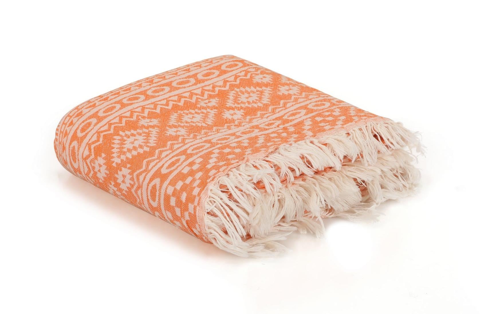 Foutastic Strandtuch Cicim – 90 × 170 cm, Orange/Weiss, 100% Baumwolle, 215 g/m²