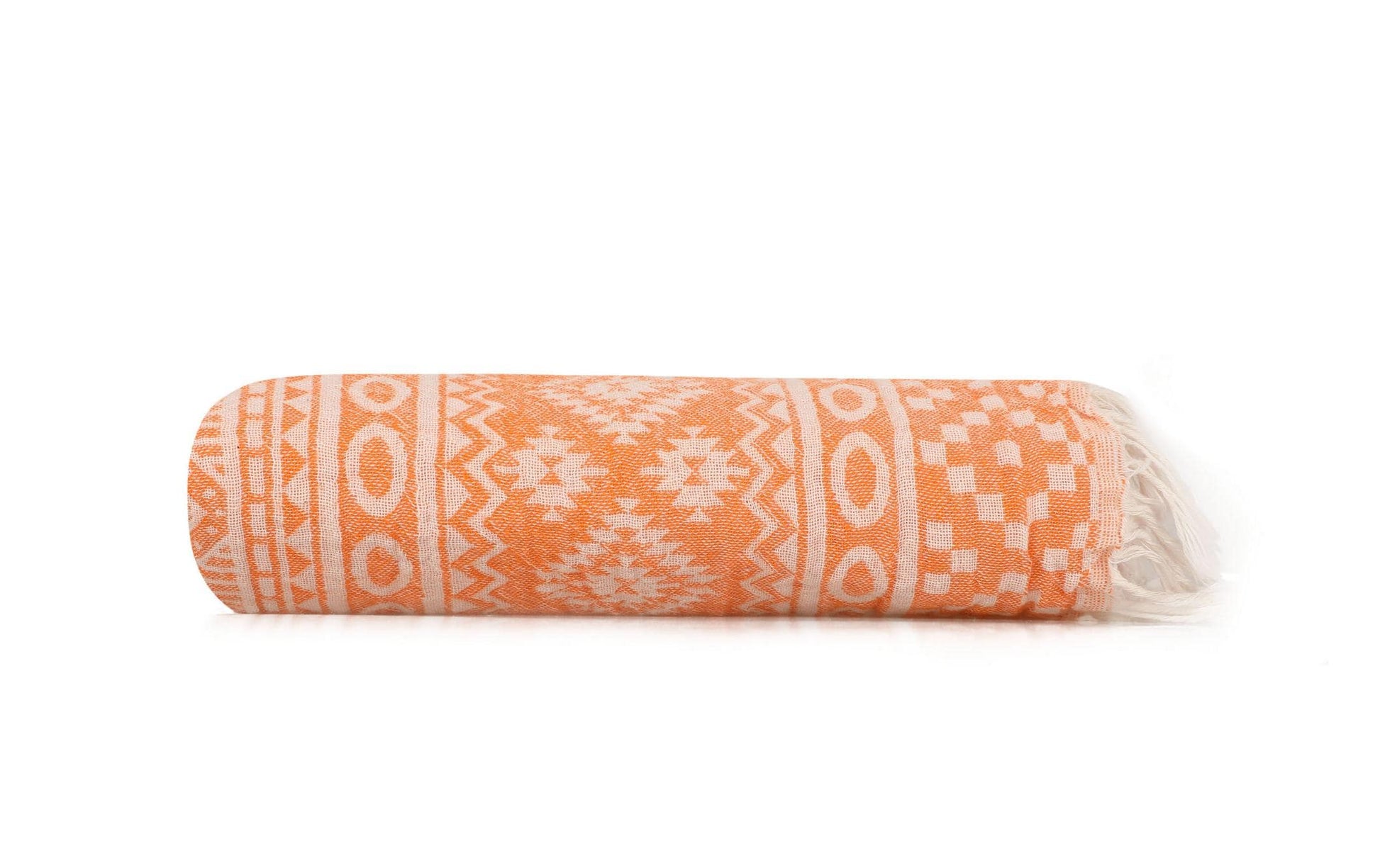 Foutastic Strandtuch Cicim – 90 × 170 cm, Orange/Weiss, 100% Baumwolle, 215 g/m²