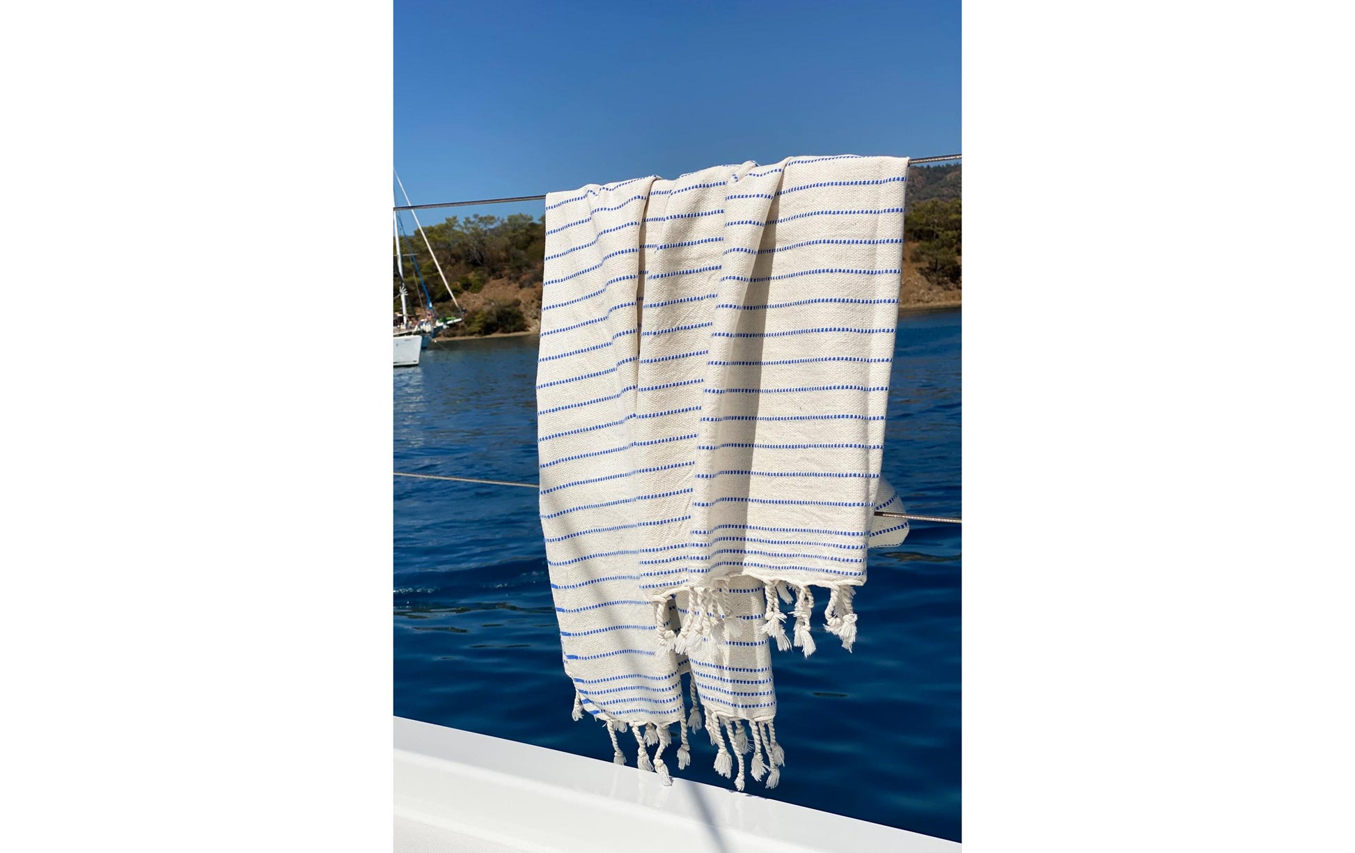 Foutastic Strandtuch – 90 × 185 cm, Blau/Weiss, 100% Baumwolle, 222 g/m²