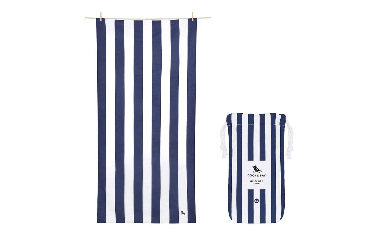 Dock & Bay Strandtuch CABANA – 90 × 200 cm, Weiss/Dunkelblau, Polyester/Polyamid
