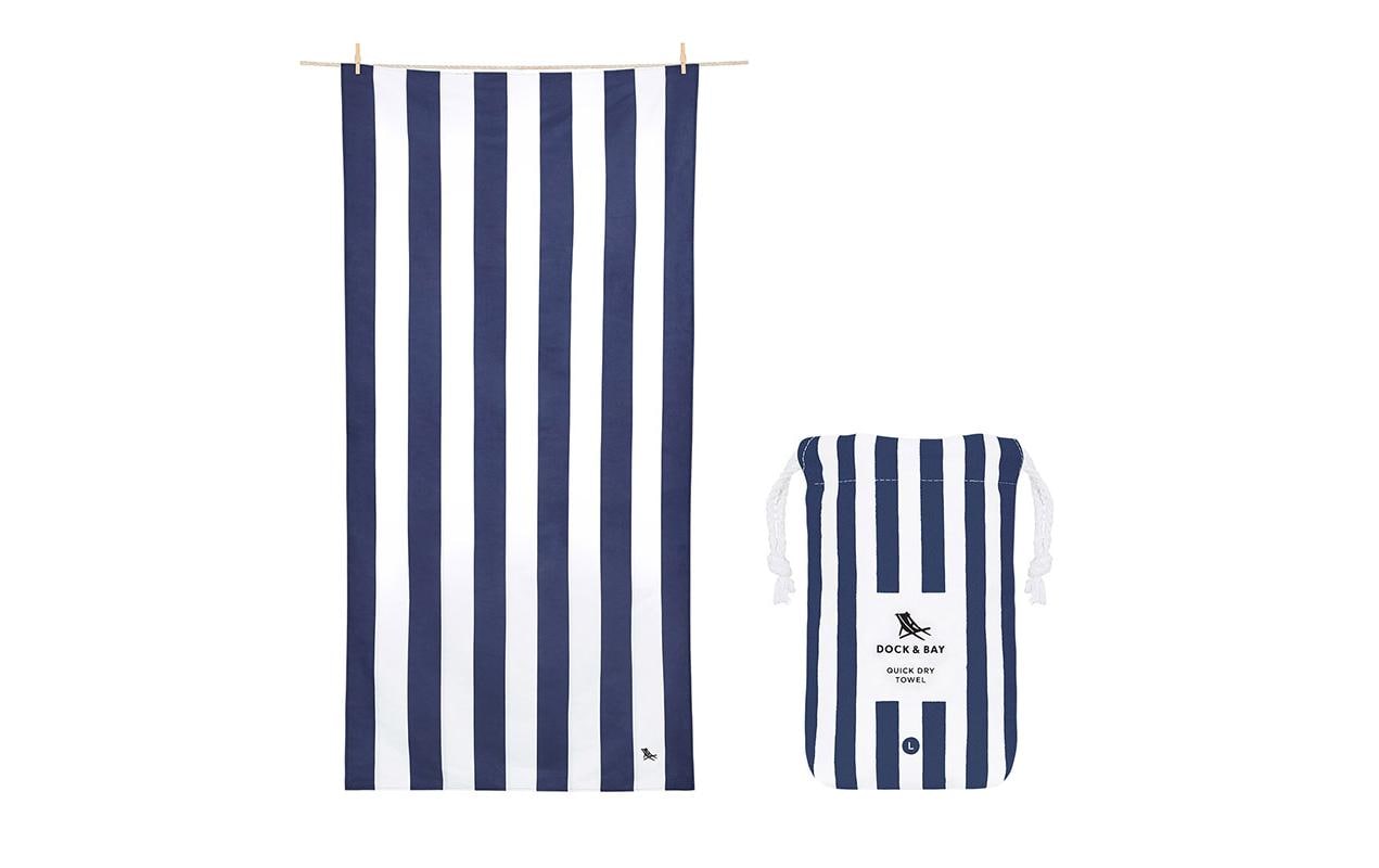 Dock & Bay Strandtuch CABANA – 90 × 160 cm, Weiss/Dunkelblau, Polyamid/Polyester