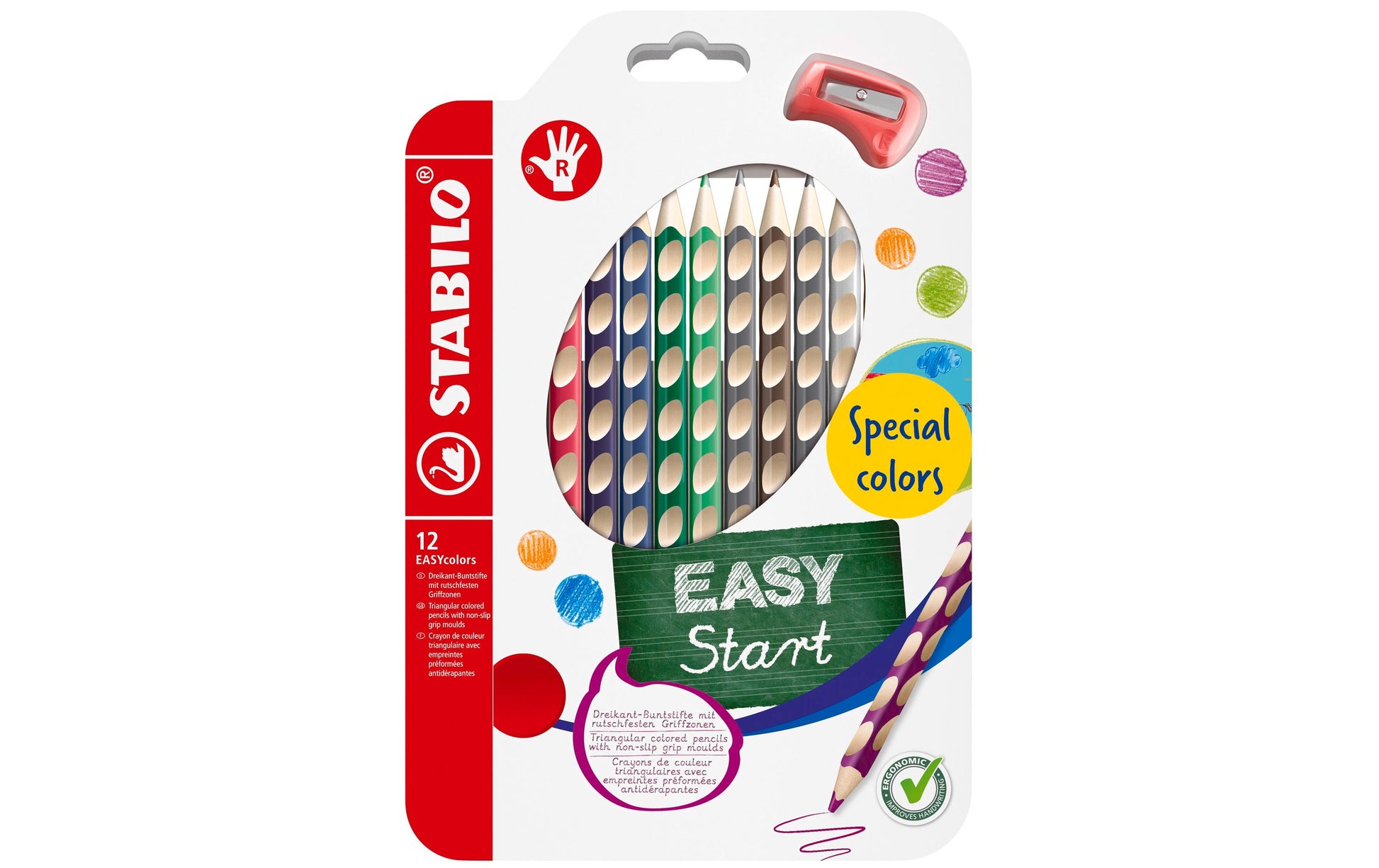 STABILO Buntstifte EASYcolors R – Ergonomisch (für Rechtshänder), Minen-Ø 4,2 mm, 12 Farben, im Kartonetui