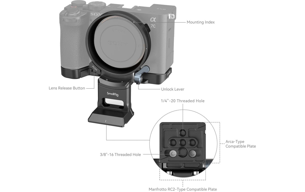 SmallRig 4570 Montageplatte – Aluminium/Edelstahl – für Sony Alpha 7C II, Alpha 7CR