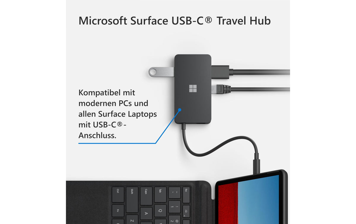 Microsoft 1E4-00002 USB-C Travel Hub – für Surface & andere Geräte mit USB-C, USB-Port, Ethernet, schwarz