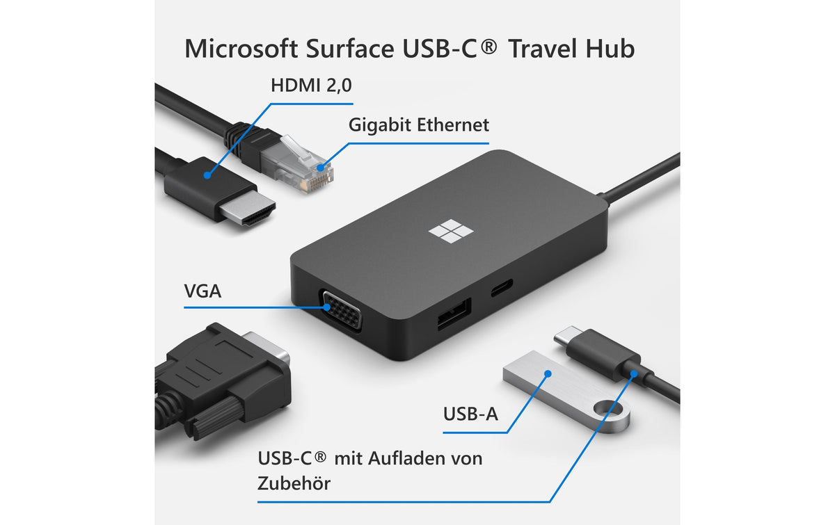 Microsoft 1E4-00002 USB-C Travel Hub – für Surface & andere Geräte mit USB-C, USB-Port, Ethernet, schwarz